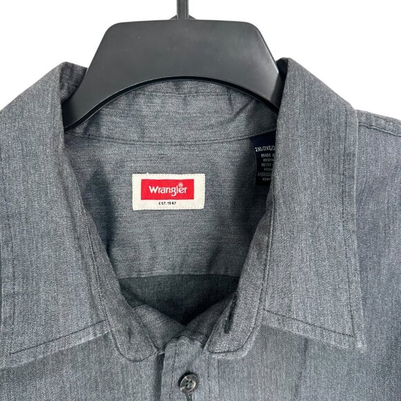 Wrangler Mens Grey Long-Sleeve Button-Up Work Shirt Size 2XL Cotton Blend - Picture 2 of 12